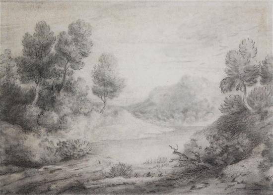 Thomas Gainsborough (1727-1788) Landscape with trees beside a lake 11 x 15.25in.